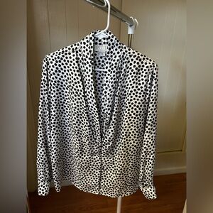 vintage 80s polka dot blazer style blouse with shoulder pads
